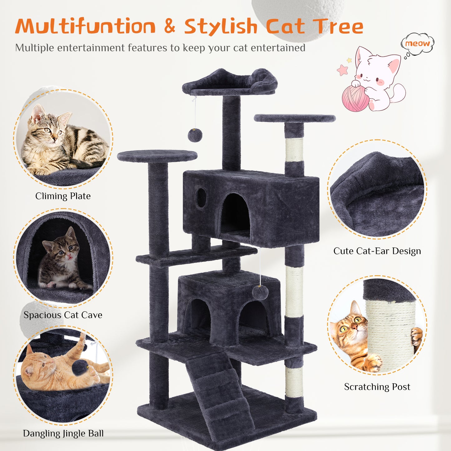 Premium Cat Tree 54in - Multi-Level Climbing Paradise